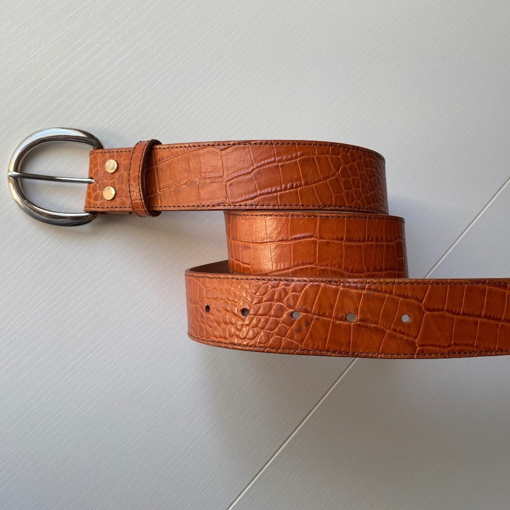 Levenger Women's Faux Croc Synthetic Leather Cognac Color Belt